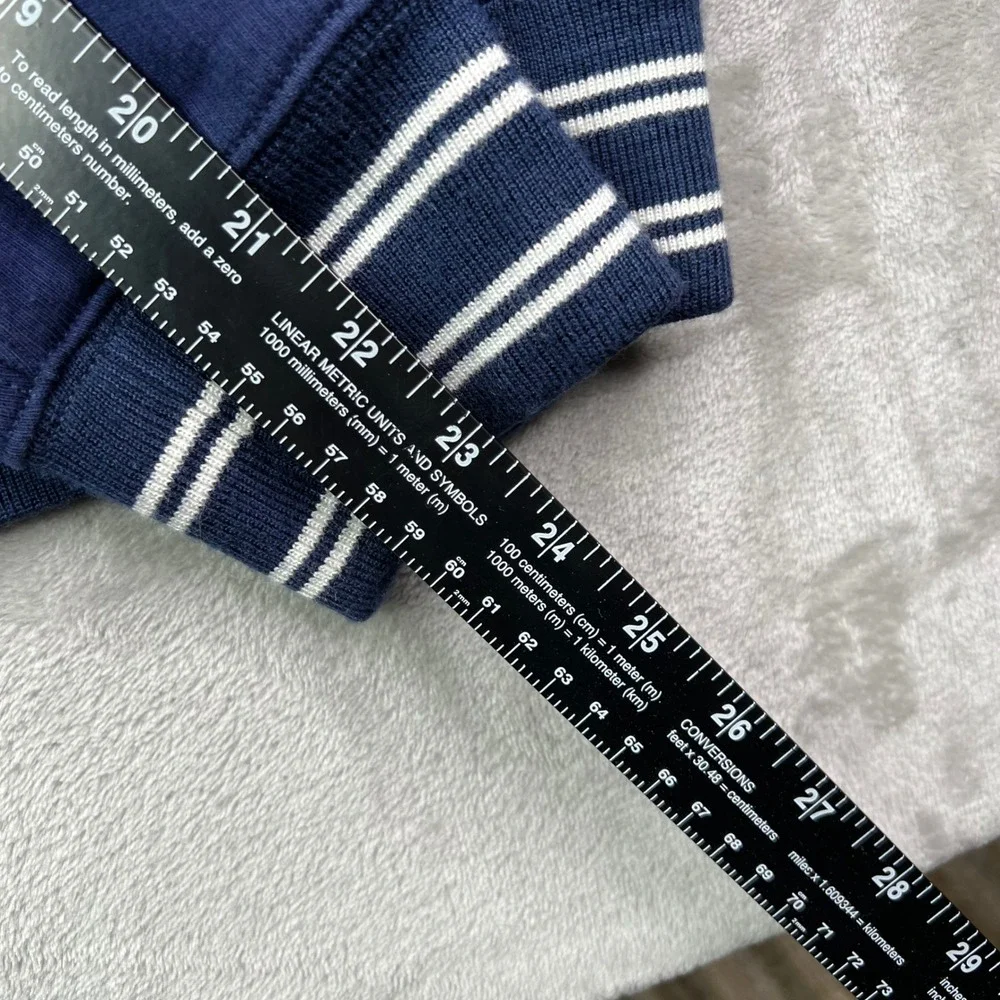 J.Crew Quarter-Zip Pullover Mens Large Navy‎ Blue Striped Trim Cotton Sportswear